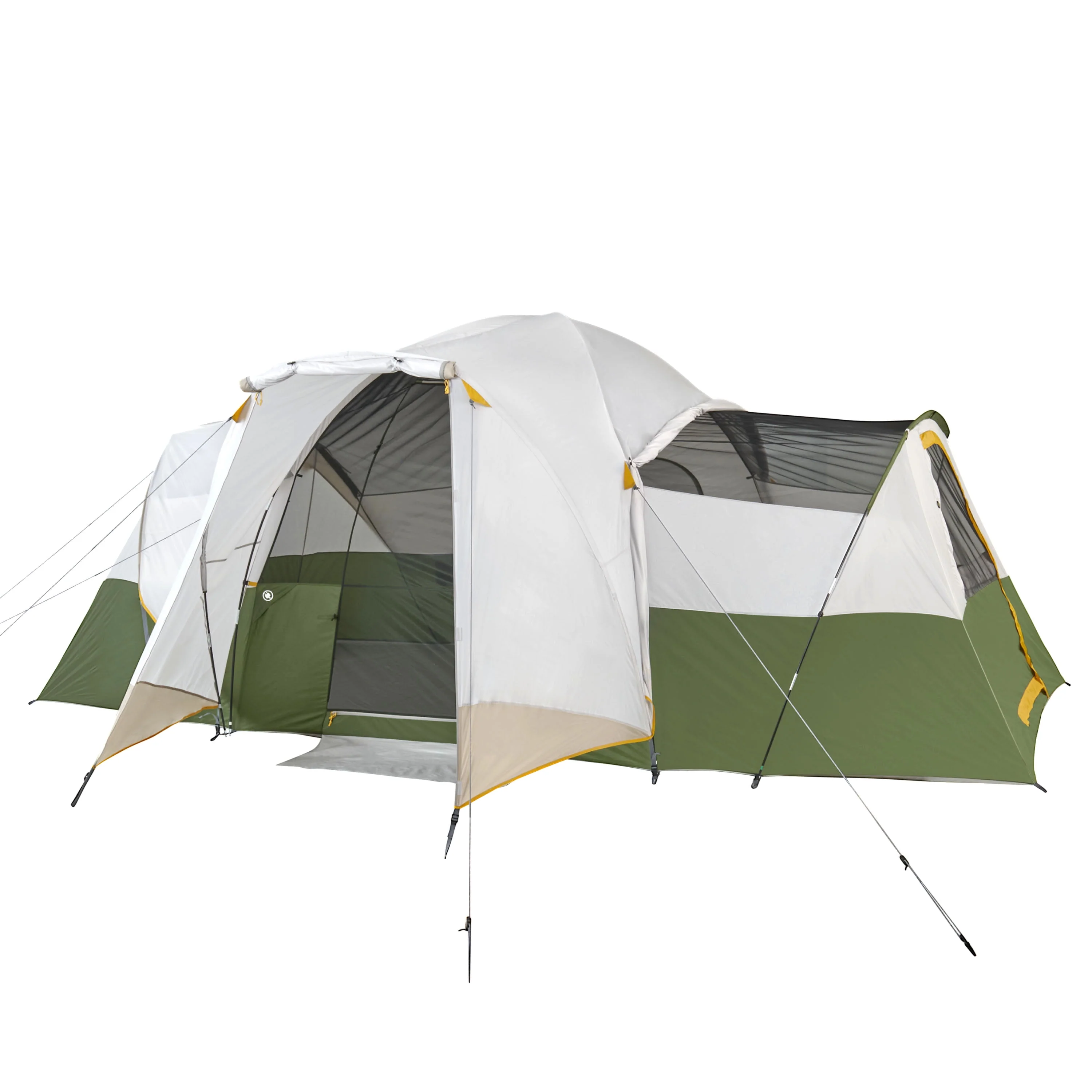 Slumberjack Riverbend 10-Person, 3-Room, Hybrid Dome Tent, Off-White / Green, with Full Fly