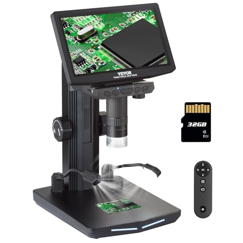 VEVOR 10.1" HDMI LCD Digital Microscope for Adults, Soldering Electron Microscope 1300X with IPS Screen, 8 LED Lights, 2 Flexible Side Lights