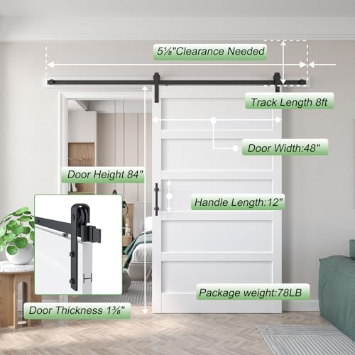 Fredbeck Double 21inx84in White Barn Door and 7FT Sliding Barn Door Hardware Kit Included,Solid,MDF, PVC Surface,DIY Assembly,5-Panel