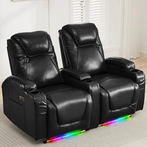 RV Reclining Loveseat Recliner Wall Hugger Recliners RV Theater Seating Seats Theater Chair Theater Recliner Sofa Love Seat with LED Light/USB/Type