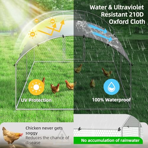 Chicken Coop Poultry Cage Large Metal Hen Run with Water-Resident Cover for Rabbit Duck House Outdoor Walk-in Chicken Pen for Yard