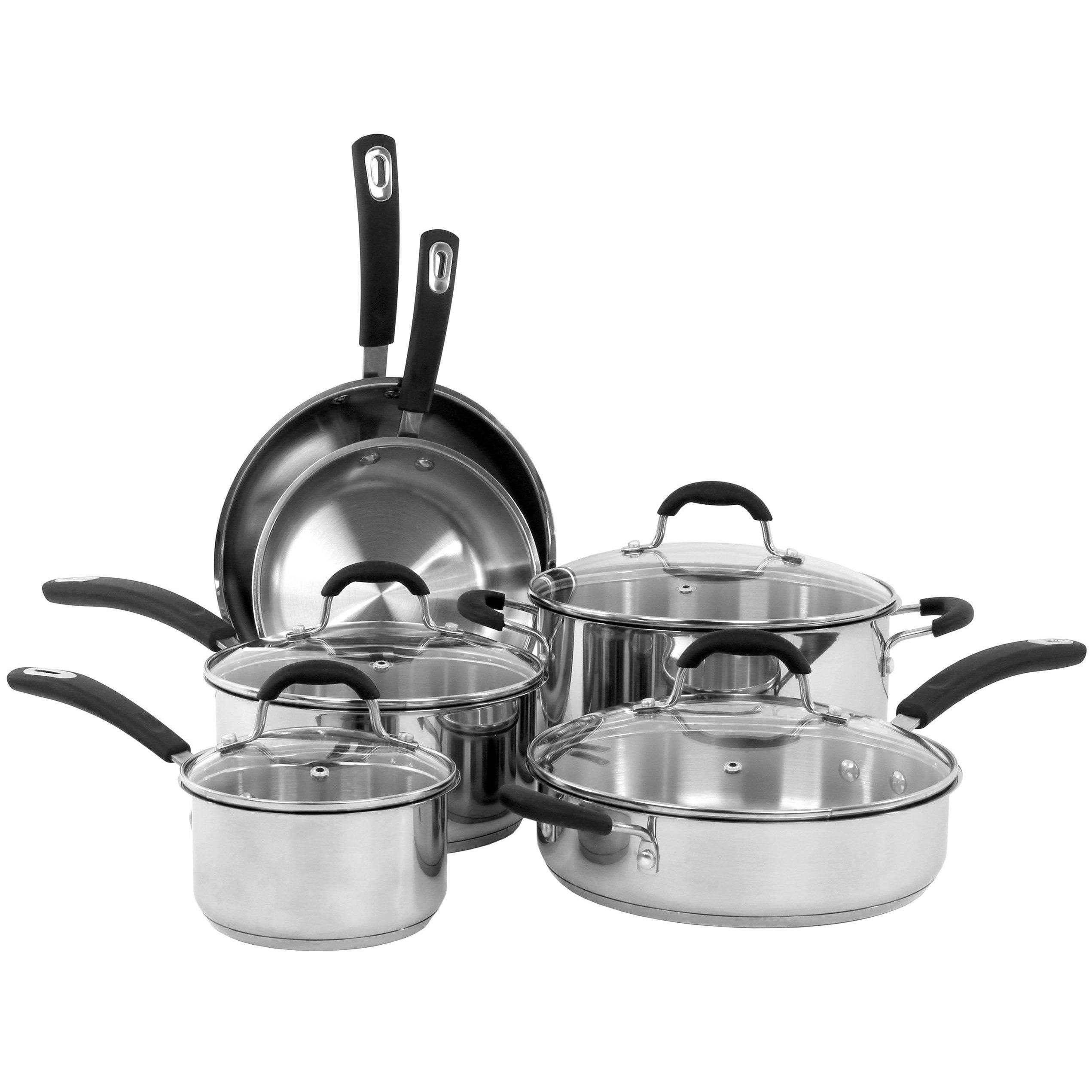 Oneida 10-Piece Stainless Steel Cookware Set with Glass Lids, Silver