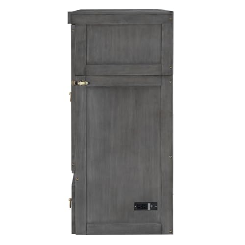 Harper & Bright Designs Full Size Murphy Bed Wall Bed, Solid Pine Murphy Bed Chest Cube Cabinet Bed with USB