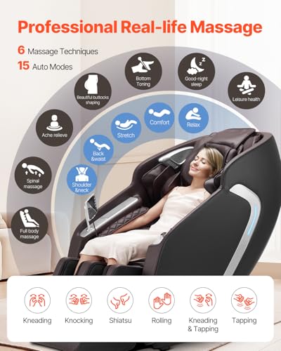 VEVOR Massage Chair, 4D Full Body Zero Gravity Recliner with SL Track, Yoga Stretch, AI Voice Control, Heat, Foot Roller, Retractable Pedal
