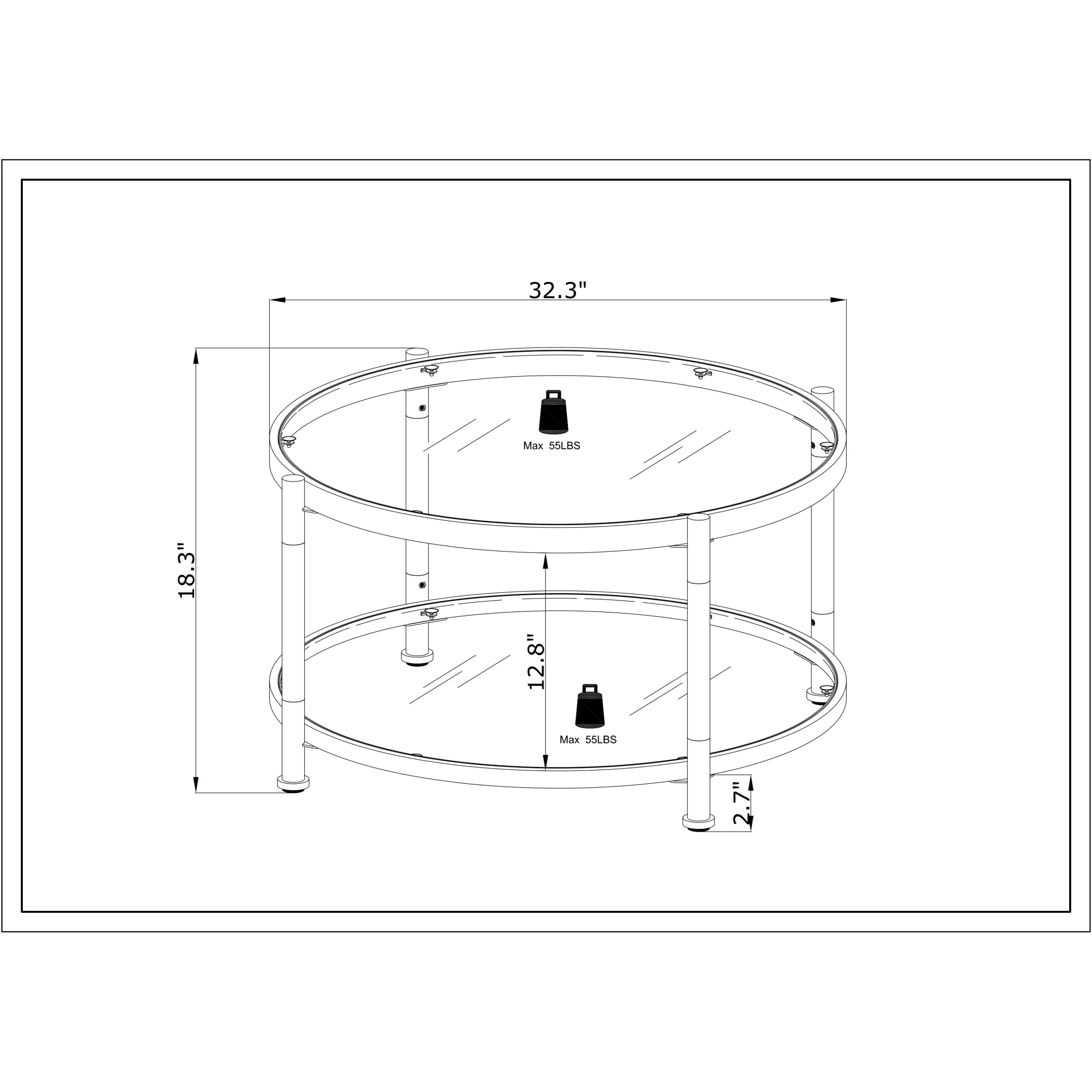Contemporary Acrylic Coffee Table, 32.3'' Round Tempered Glass Coffee Table, Chrome/Silver Coffee Table for Living Room