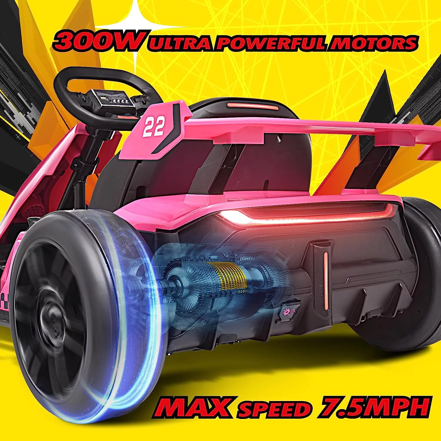 Blitzshark 24 V Kids Go Kart 300W Powerful Electric Pedal Go Kart, with Drift/Sports Mode, EVA Tires, Brake Pedal, Pink - Radiant Selections