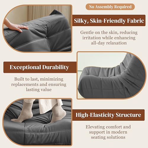 Bean Bag Chair for Adults - Suede & Microfiber Fireside Floor Chair, Comfortable Corner Lounge Sofa for Living Room, Bedroom, Office (3-Seater, Beige)