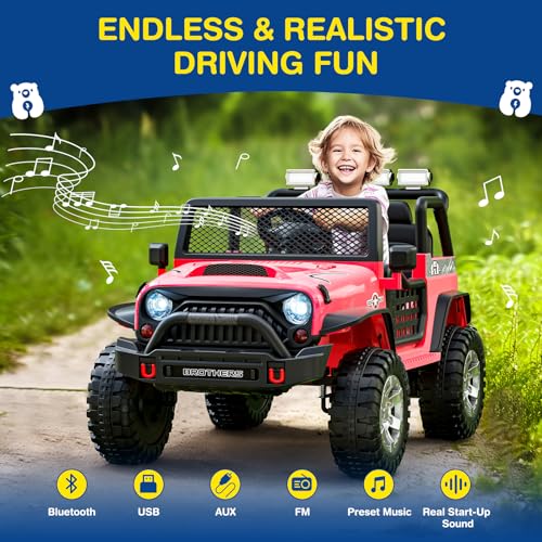 L8 2 Seater Ride On Car, 12V Kids Electric Car w/Remote Control, 4-Wheel Suspension, Bluetooth Speaker, Multi Music Modes, 3 Speeds, LED Lights
