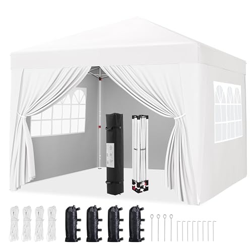 Yaheetech 10x10 Pop Up Canopy with 4 Removable Sidewalls, Portable Enclosed Instant Tent, Waterproof Outdoor Tent, Beach Sun Shelter with 4 Sandbags