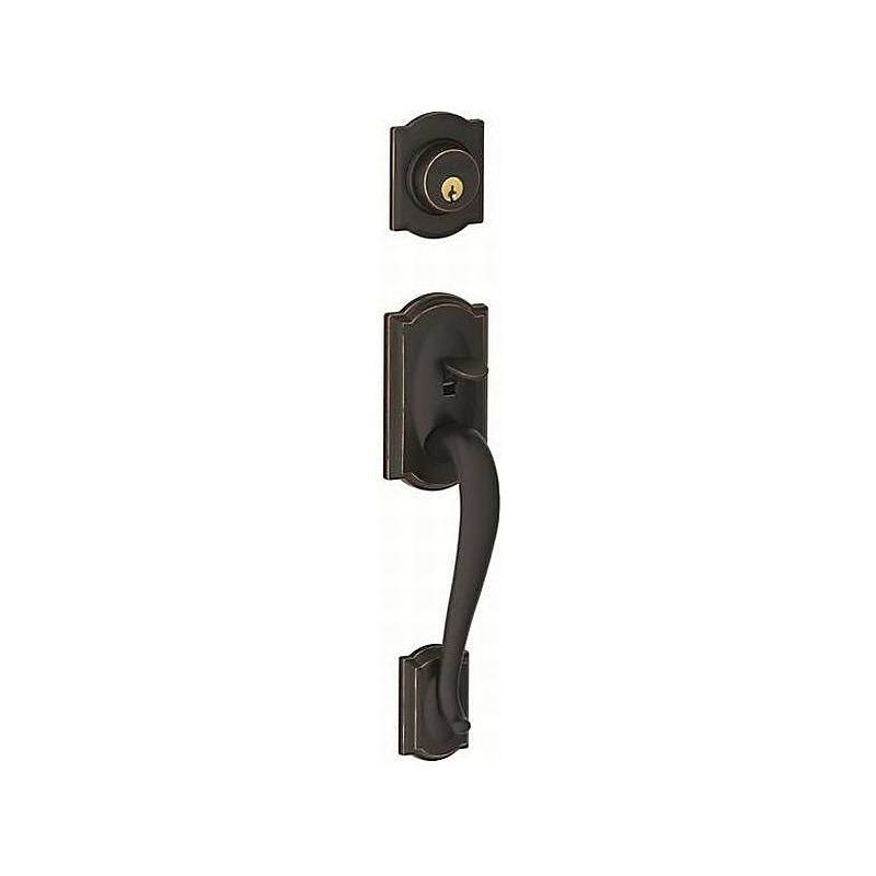 Schlage Camelot Handleset with Double Cylinder Deadbolt and Siena Knob, Bronze