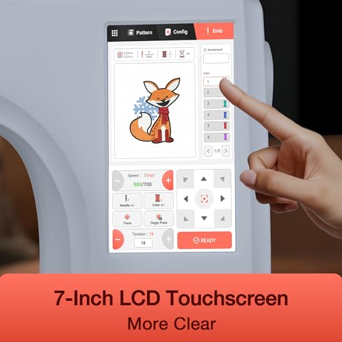 EOC06 Embroidery Machine 7.9x11 Inch Large Hoop for Beginners,Computerized 7 Inch Touchscreen,Machine Embroidery Gifts,Includes Hoops,USB,Stabilizer