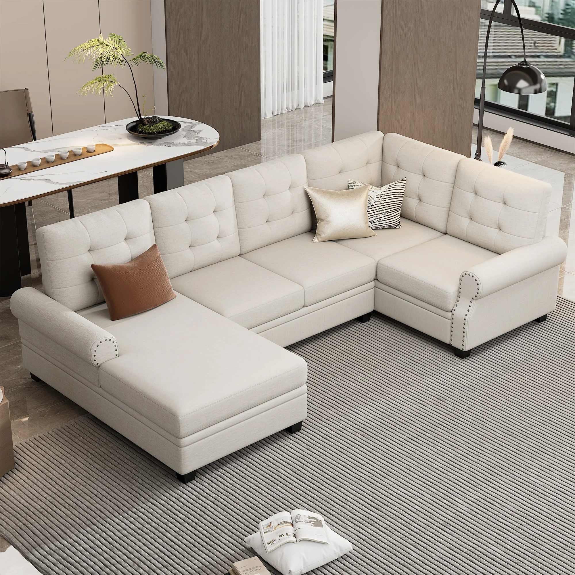 Aisha Modern U-Shaped Corner Sectional Sofa - Beige