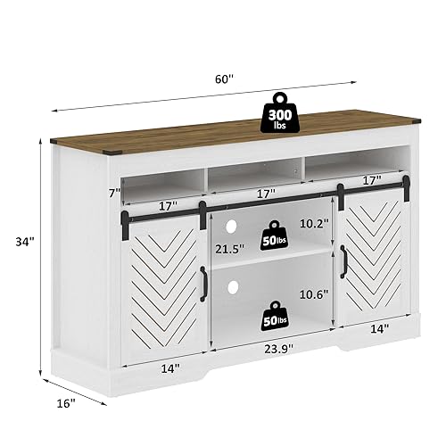 Farmhouse TV Stand for 65+ Inch TV, 34'' Tall Entertainment Center with Sliding Barn Doors