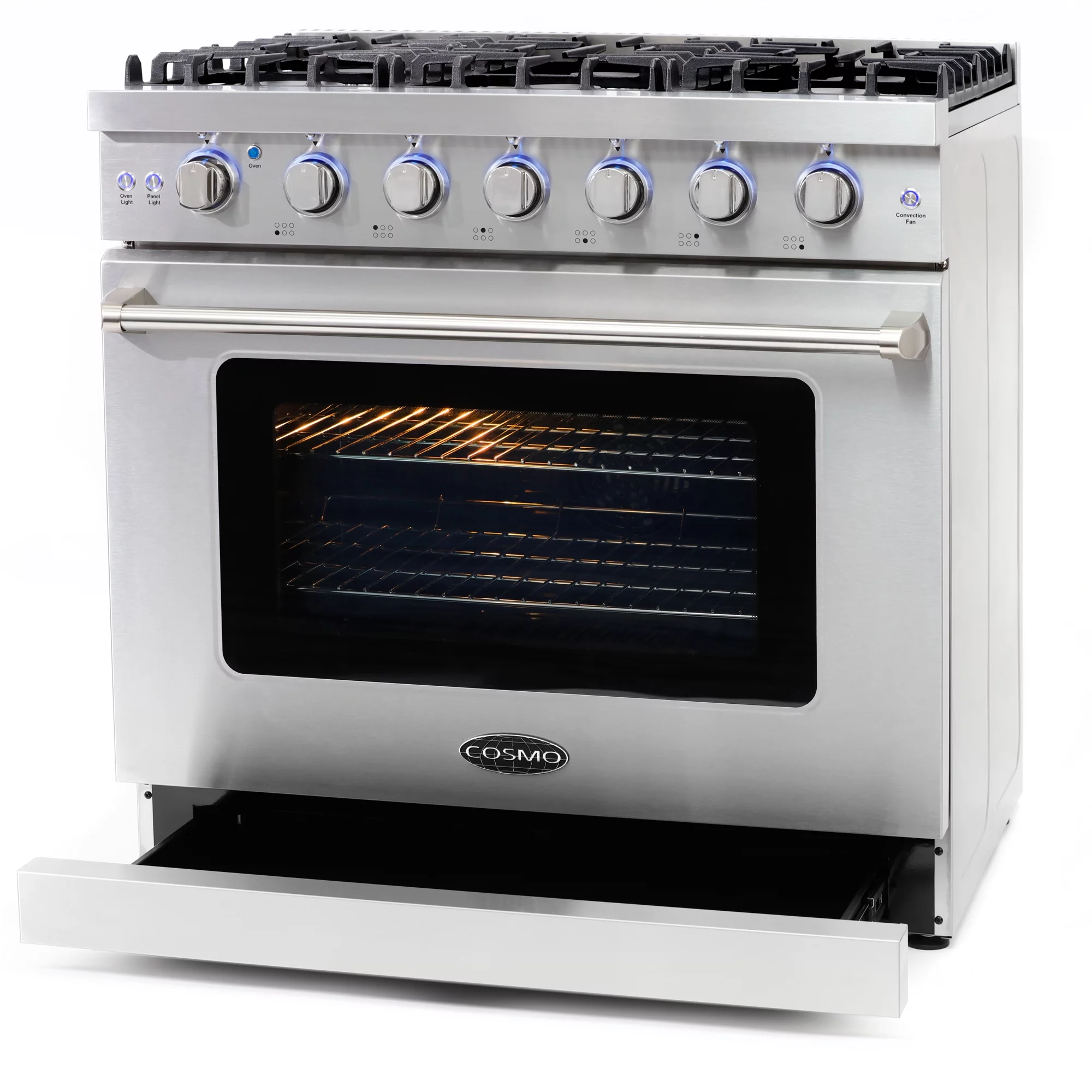 Cosmo 3 Piece Kitchen Appliance Packages with 36" Freestanding Gas Range Kitchen Stove 36" Wall Mount Range Hood & 24" Built-in Fully Integrated
