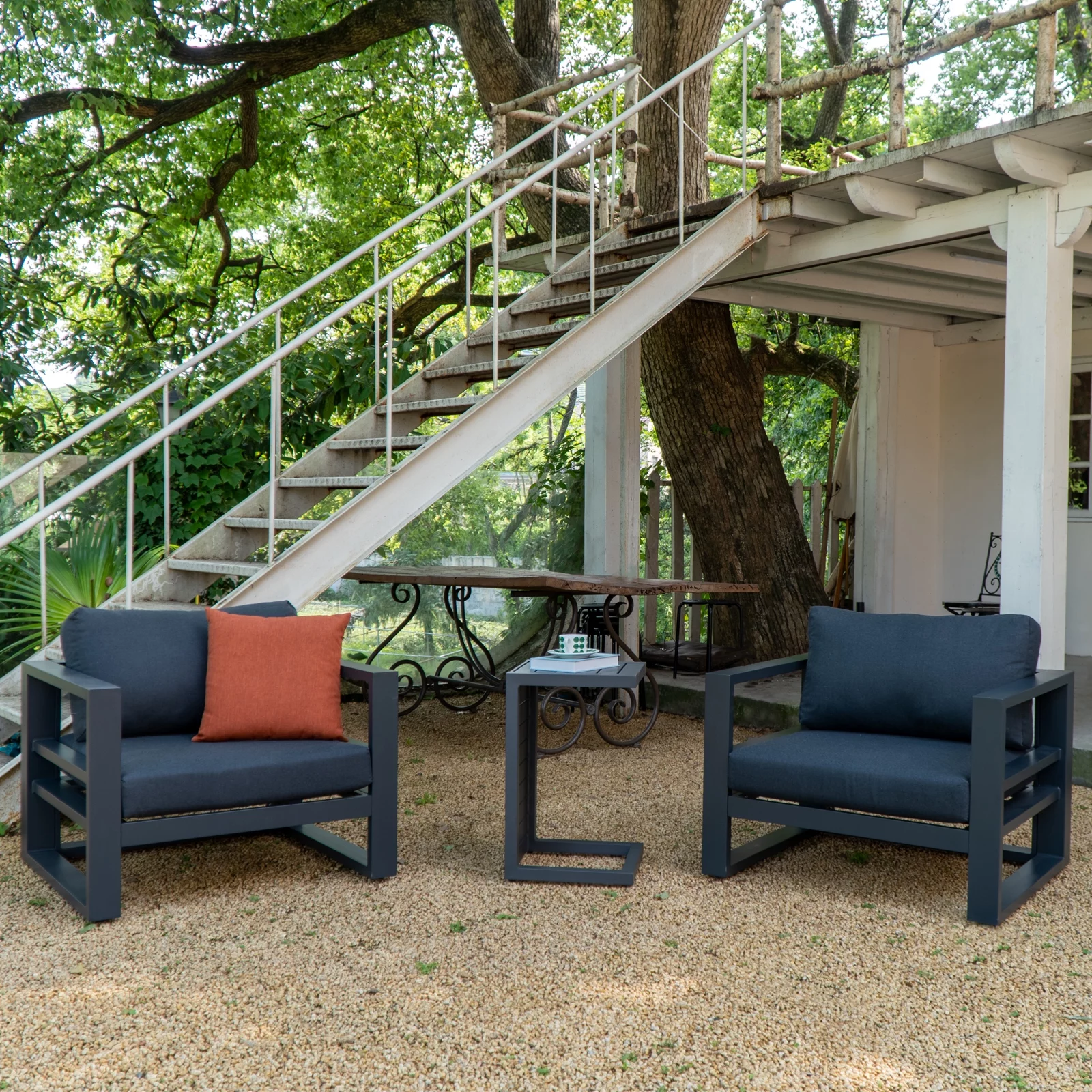 Patio Furniture Armchairs 2 PCS Set Outdoor Aluminum Sofa Set of 2 All Weather Conversation Set
