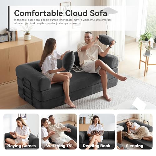 Convertible Sleeper Sofa Bed with Cylindrical Pillow, Comfy Foldable Sofa Bed Compressed Sofa in Box