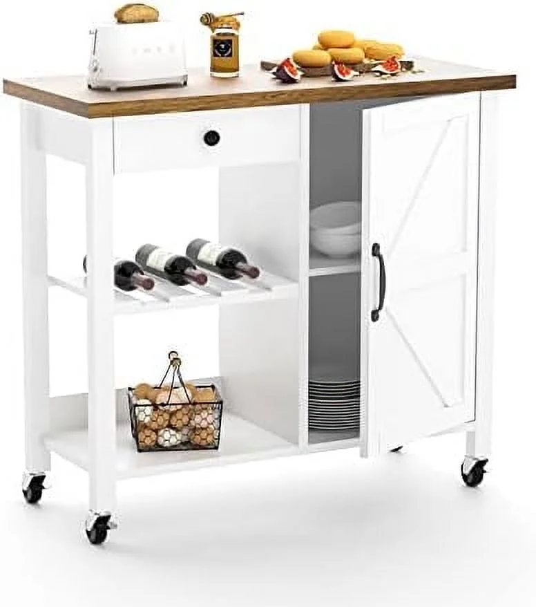 YZboomLife Coffee  with Drawer and Cabinet  Farmhouse Coffee Cart on Wheels with Adjustable Shelves  Corner Coffee  Cabinet for Dining Room  Living
