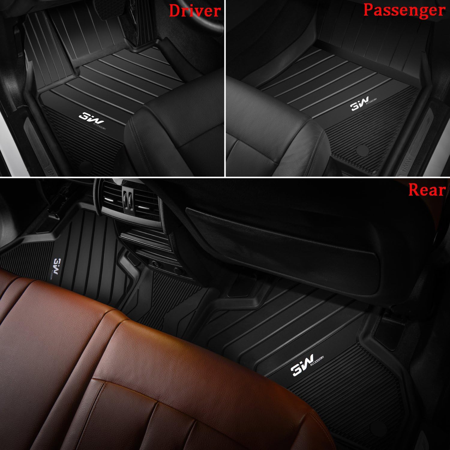 3W Cargo Liner for BMW X5 (2014-2018) Harmless Heavy Duty All Weather Custom Fit Trunk Mat, Black Pack of 2