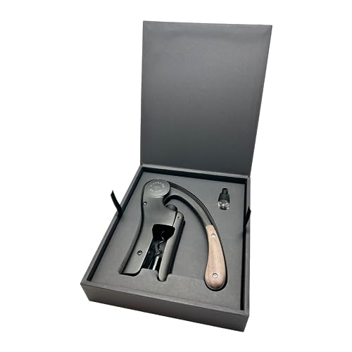 L'atelier Du Vin Oeno Motion Groom Corkscrew & Cork Dome Glass Cloche Display - Tabletop Centerpiece Walnut Wood Base Wine Tasting
