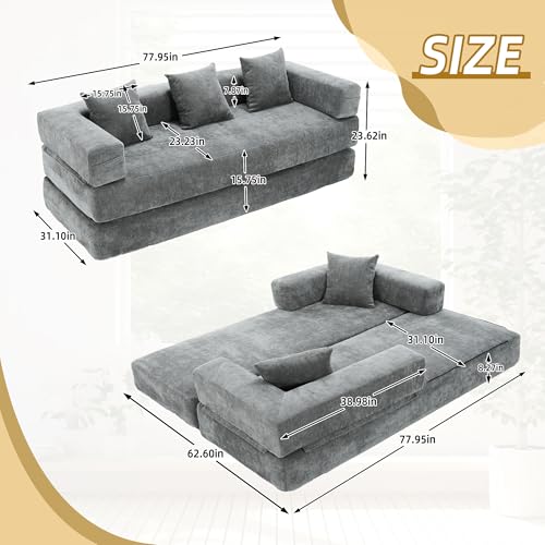 Convertible Sleeper Sofa Bed with Cylindrical Pillow, Corduroy Folding Mattress Couch with Fixed-Shape Frame