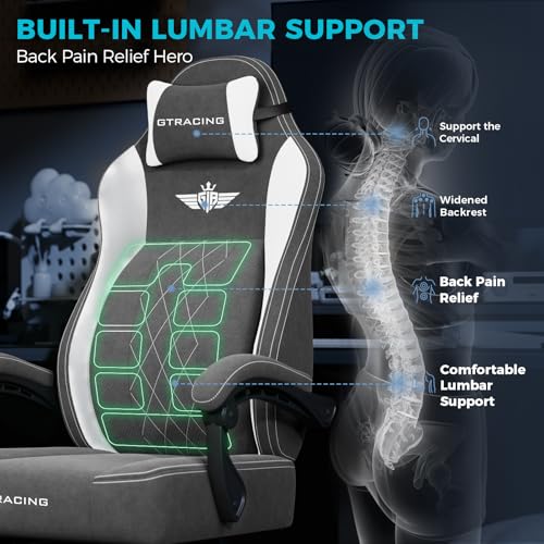 GTPLAYER Big and Tall Gaming Chair Breathable Fabric Computer Chair with Strong Lumbar Support, Comfortable Office Chairs with Pocket Spring Cushion