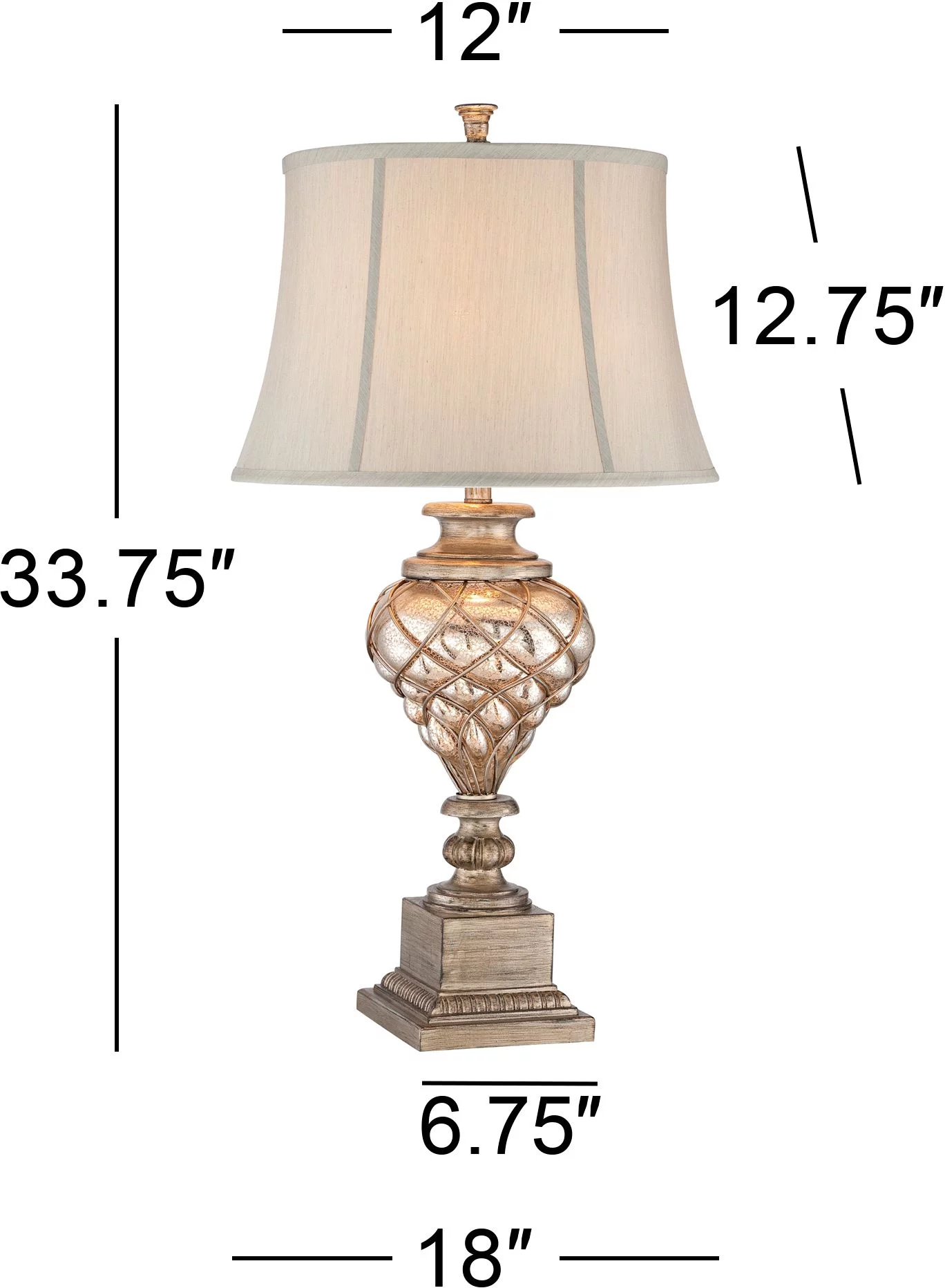 Barnes and Ivy Luke 33 3/4" Tall Large Traditional End Table Lamps Set of 2 LED Night Light Gold Silver Finish Mercury Glass