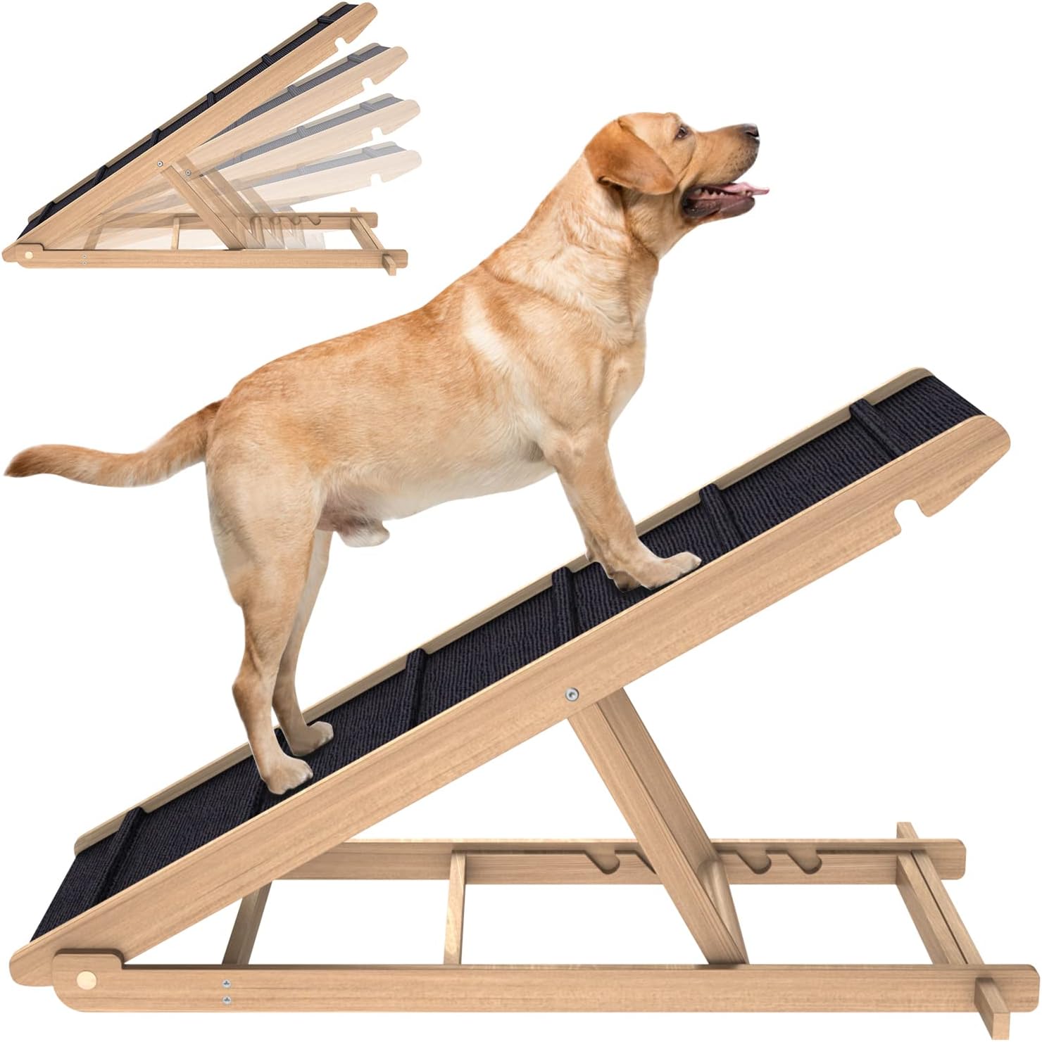 Adjustable Dog Ramp for All Dogs and Cats - Folding Portable Pet Ramp for Couch or Bed with Non Slip Paw Traction Mat