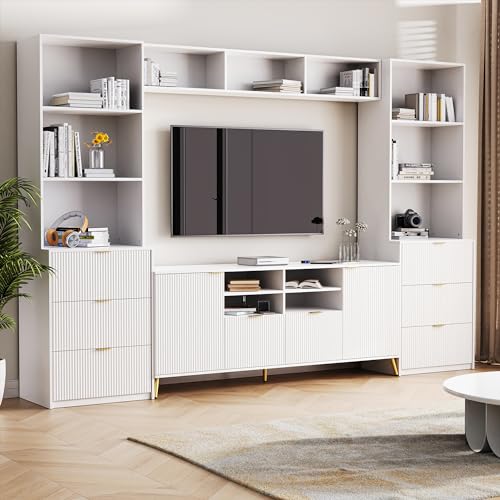 4-Piece Entertainment Wall Unit with 13 Shelves,8 Drawers and 2 Cabinets