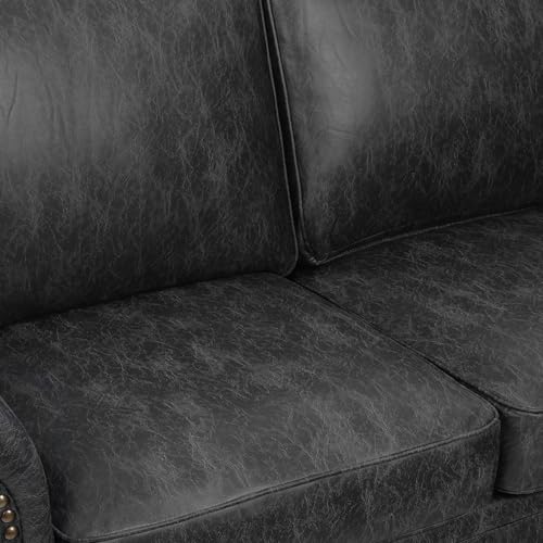 Mid-Century Vintage Sofa Couches with Rivet Design,3-Seater Sofa,Removable Sofa Cover Upholstered Cushions and Solid Wood Frame (Brown, 3-Seater)