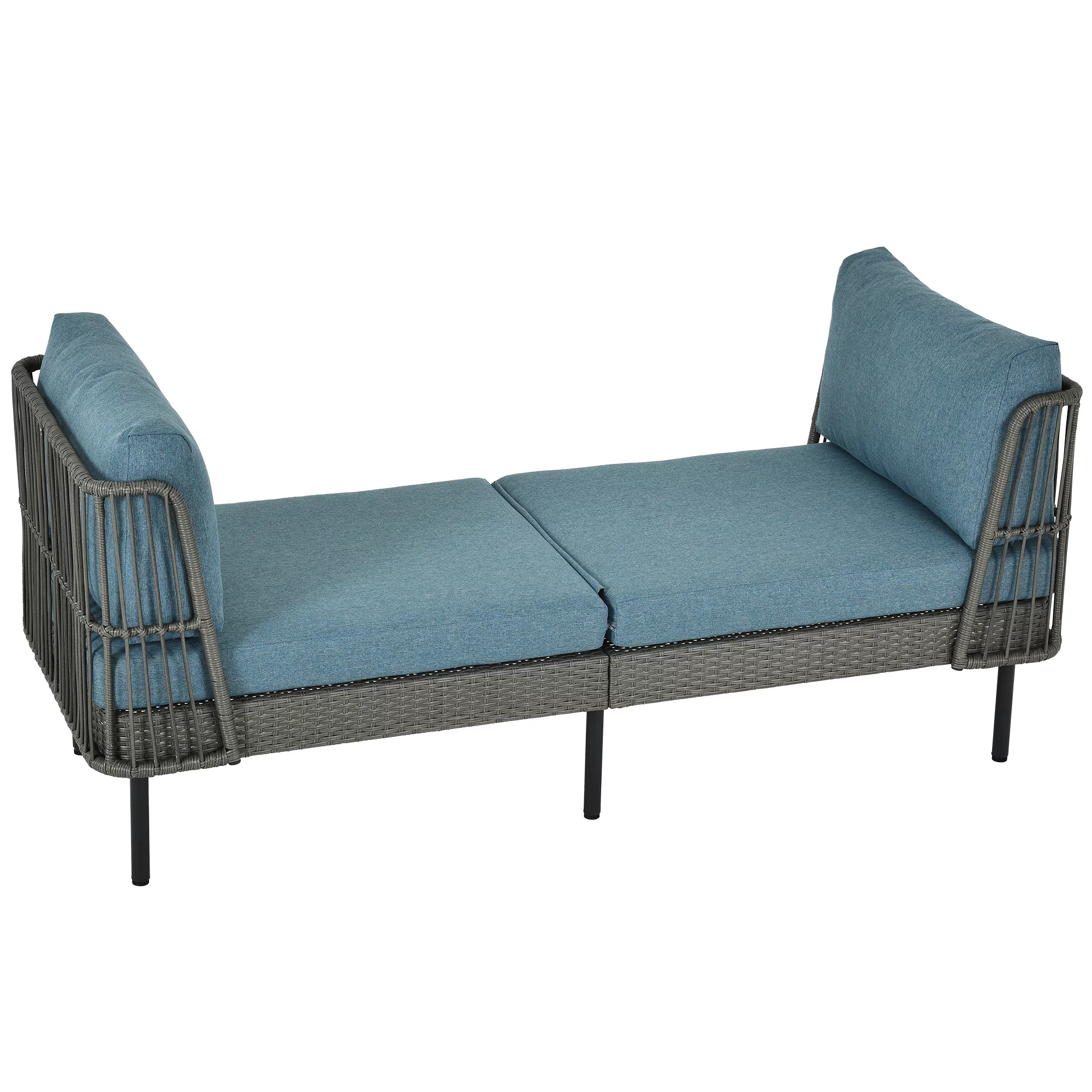 DWVO 74in Outdoor Daybed Wicker Patio Sofa Bed With Thickness Cushion Indoor Bed Lounger for Balcony Garden Deck Lawn - Blue