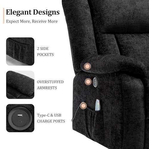 Rocker Recliner Chair, Glider Recliner Chairs for Adults, 360° Swivel Recliner with Massage and Heating