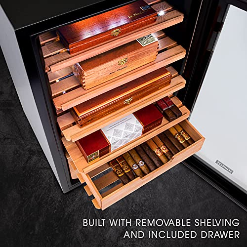 SCHMÉCKÉ 250 Cigar Cooler Humidor with 3 in 1 Precise Cooling, Heating & Humidity Control, Stainless Steel Trim Finish Cabinet