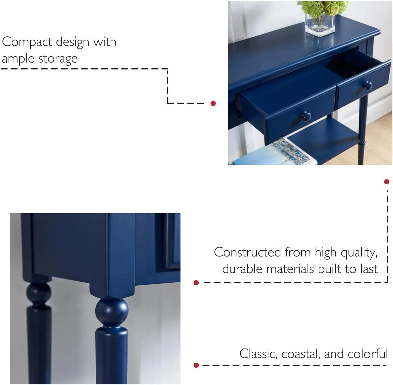 Leick Home Coastal Console Table, Navy Blue