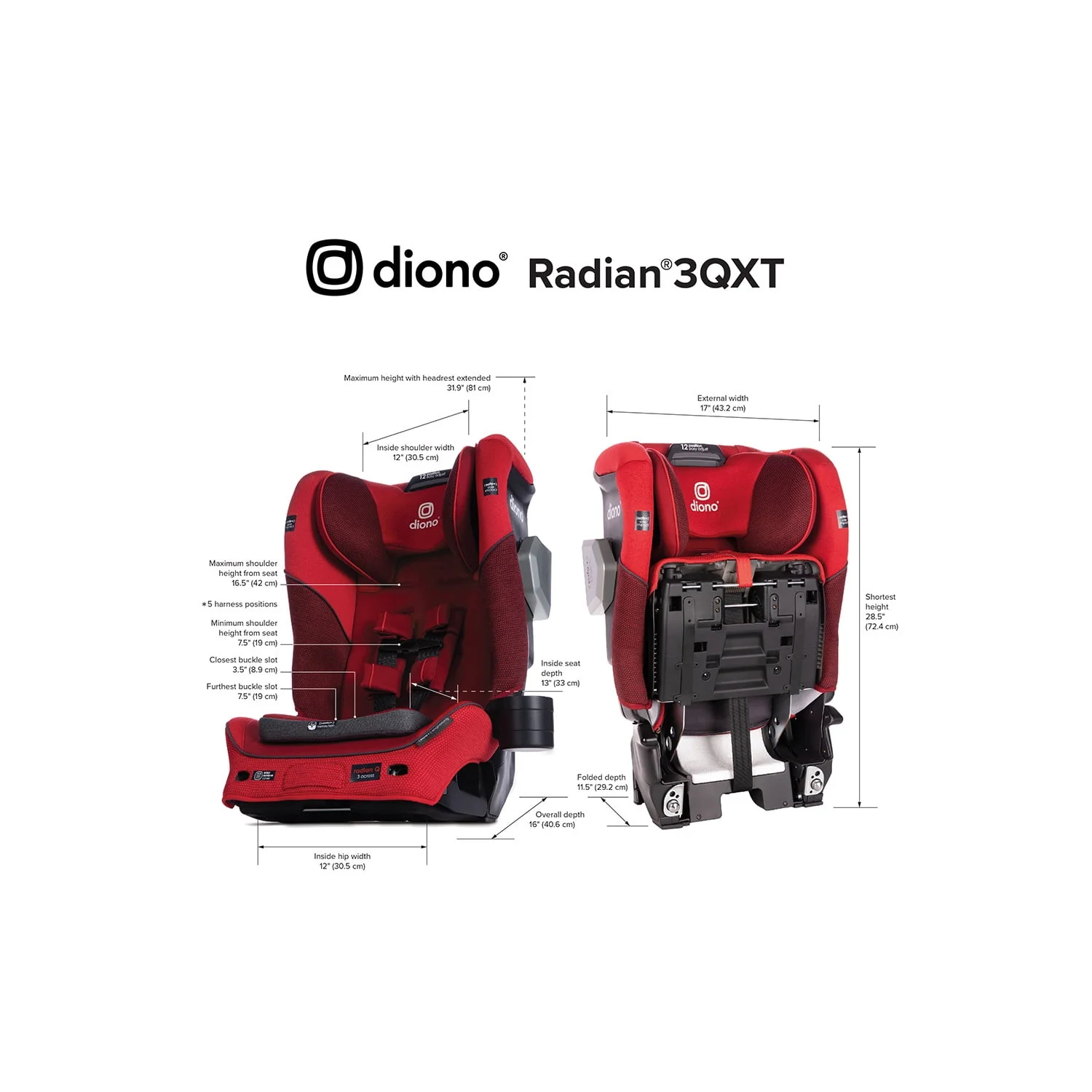 Diono Radian 3QXT SafePlus All-in-One Convertible Car Seat, Slim Fit 3 Across, Red