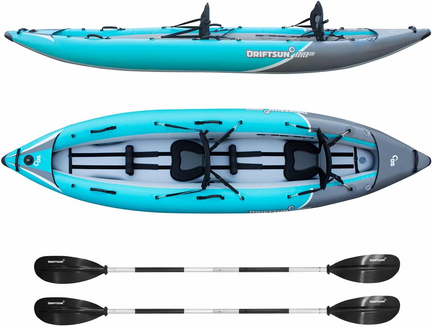 Driftsun Rover 120/220 Inflatable Tandem White-Water Kayak with High Pressure Floor and EVA Padded Seats with High Back Support