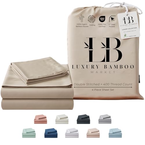 Luxury Bamboo Market | Queen Size Bed Sheet Set | 100% Viscose Made from Bamboo | Organically Grown | Ultra Soft | Cooling Sheets for Hot Sleepers |