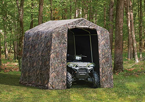 ShelterLogic 10' x 10' Shed-in-a-Box All Season Steel Metal Round Roof Outdoor Storage Shed with Waterproof Cover and Heavy Duty Reusable Auger