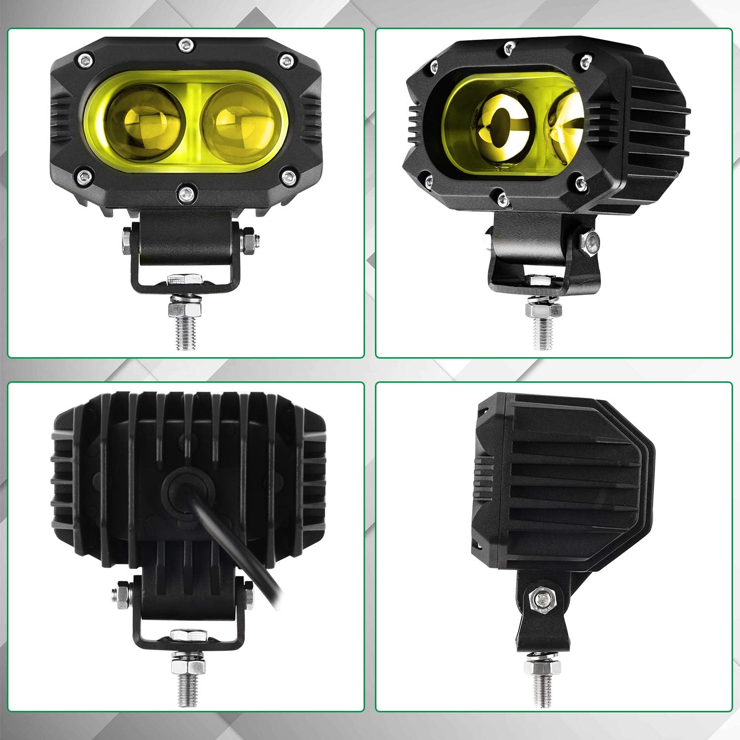 CO LIGHT LED Flood Beam Yellow Fog Lights 2PCS Driving Lights Work Light Pods Fit for Motorcycle ATV UTV SUV Car Tractor Forklift Truck Boat