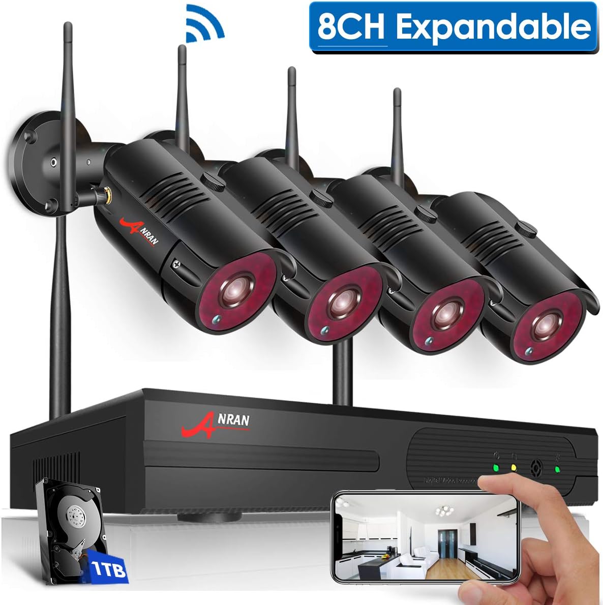 【5MP Lite DVR】8CH Wired outdoor Security Camera System with 8pcs 1080P HD Waterproof Surveillance Home Cameras, Easy Setup, Clear Night Vision