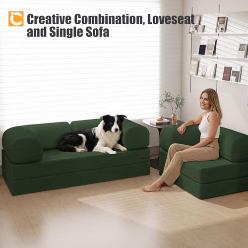 COMAX Folding Sofa Bed, Convertible Chair Bed Corduroy 3-in-1 Foldable Floor Couch with High-Density Foam, Futon Sofa Sleeper Mattress