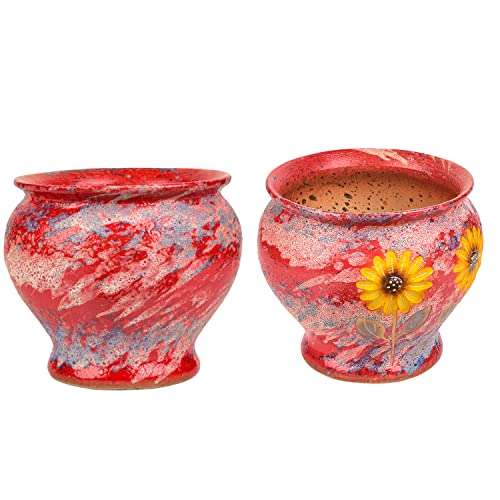 Sungmor Ceramic Planter Pot with Drainage Hole, Indoor Outdoor Large Succulent Flower pot, 9 Inch Hand Painted Clay Plant Pot