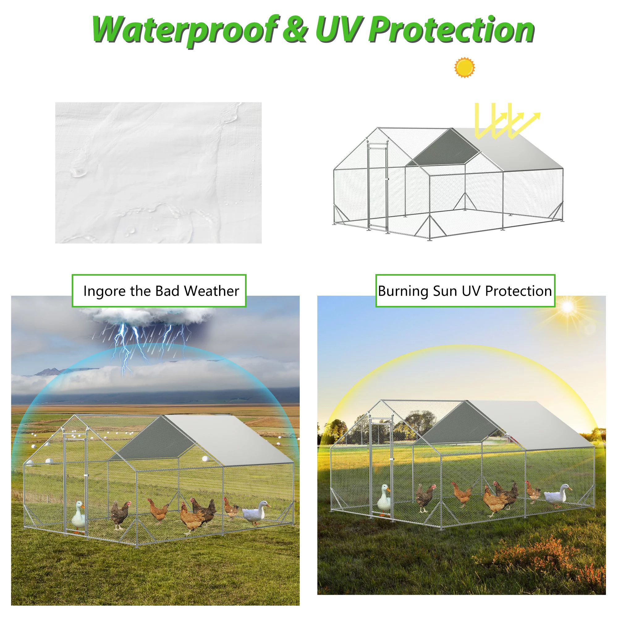 Large Metal Chicken Coop, Walk-in Chicken Run with Waterproof and Anti-Ultraviolet Cover for Backyard Farm(10' L x 13 W x 6.56' H)