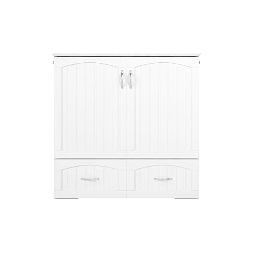 AFI Southampton Queen Murphy Bed Chest with Mattress, Storage, and Built-in Charger in Grey