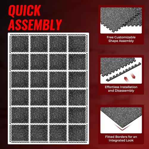 SUPERJARE 0.56'' Thick 24 Pcs 96 Sq Ft Rubber Top Exercise Equipment Mats, High Density EVA Foam Mats with Rubber Top