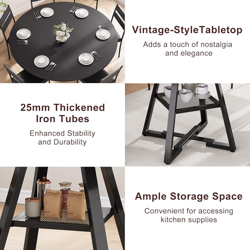 Round Dining Table for 4,Kitchen Dining Room Circle Dinner Pedestal Table,Space Saving Wood Kitchen & Dining Room Furniture (Vintage, 47In)