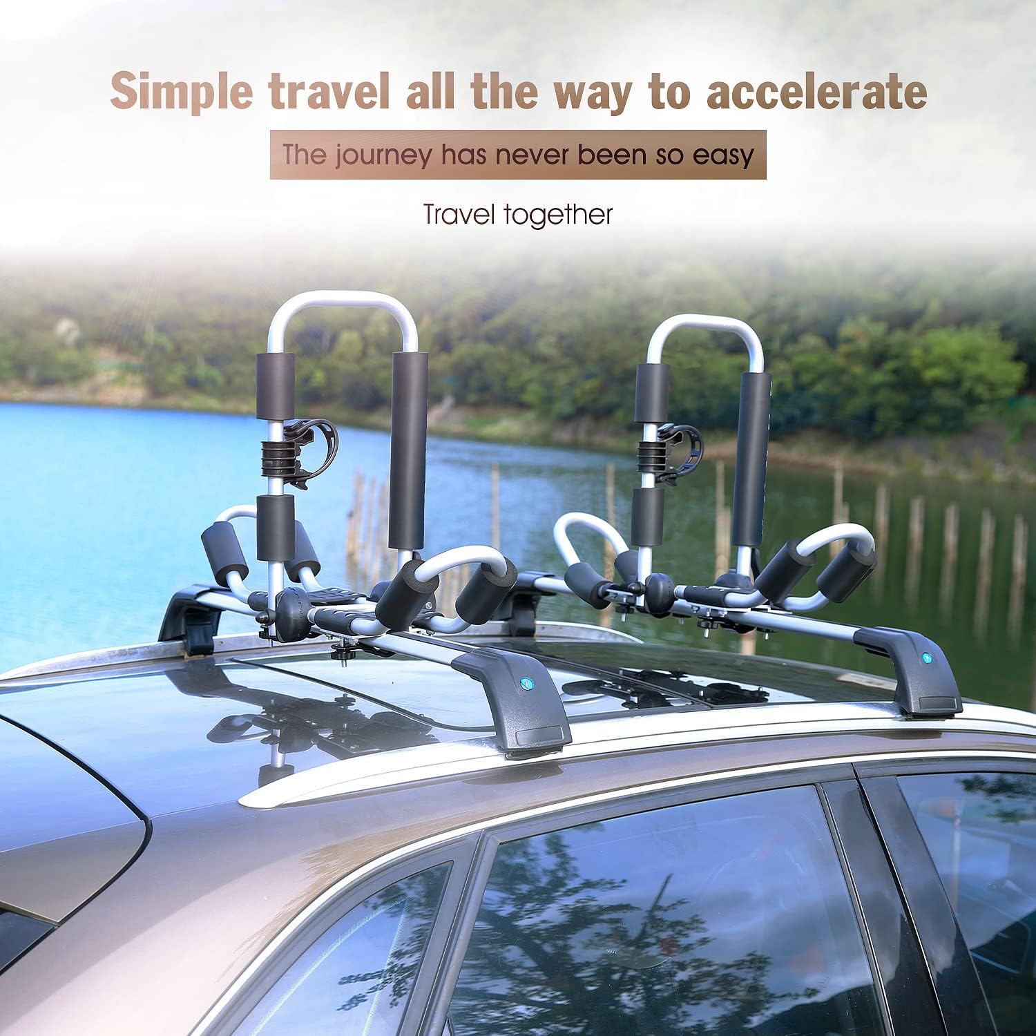 Kayak Roof Rack for 2 Kayaks, J-Style Folding Support Adjustable Bilateral on Roof Top on SUV