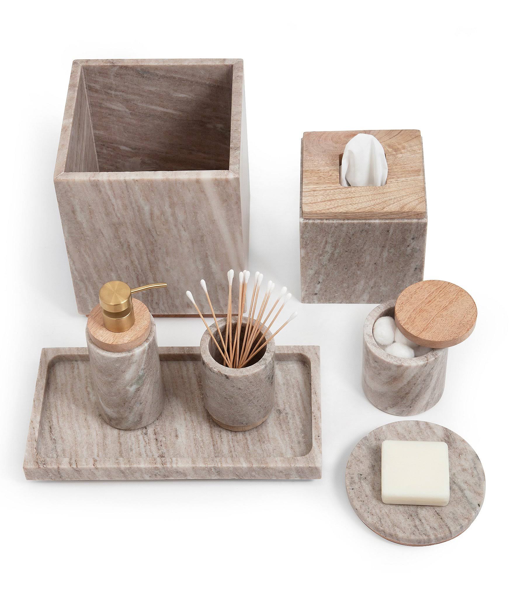Kassatex San Marino Cotton Jar - Marble/Wood