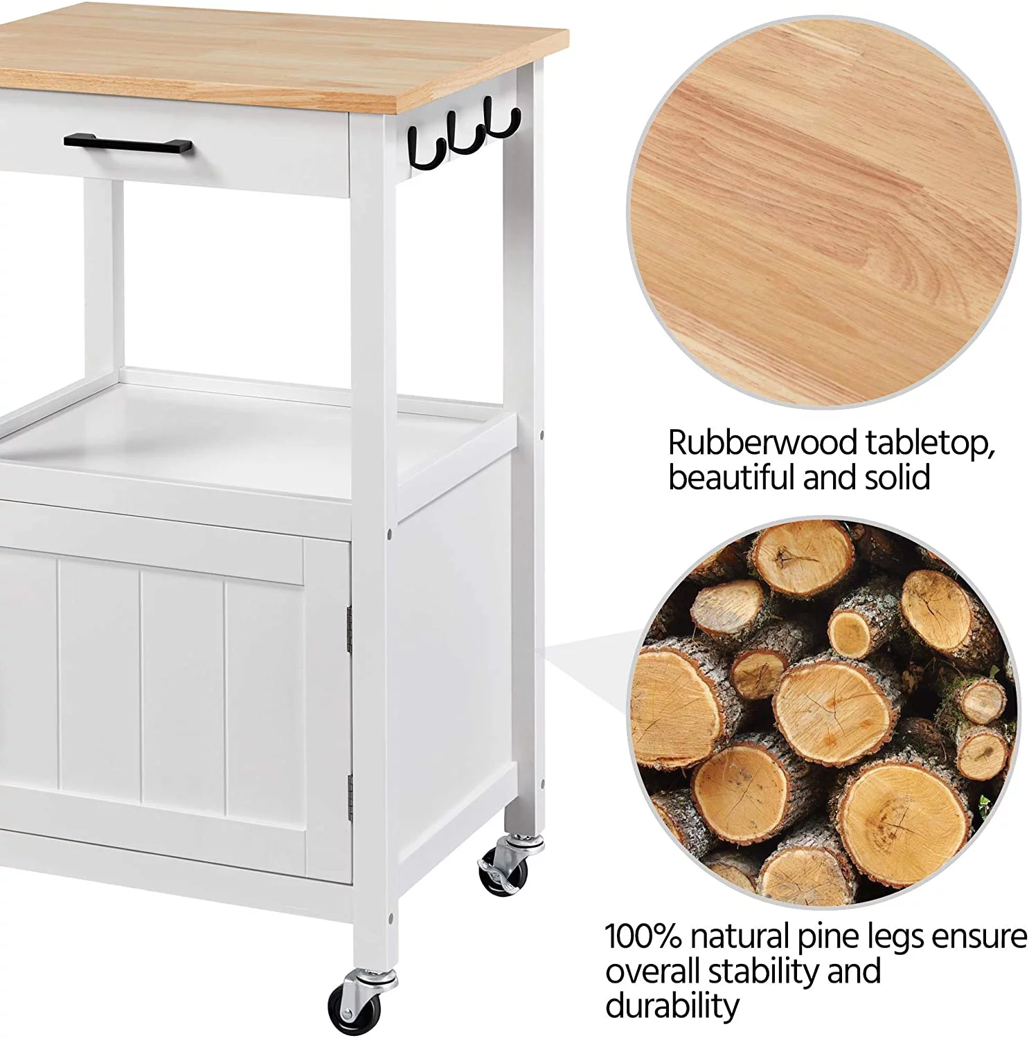 Rolling Kitchen Island with Single Door Cabinet, Kitchen Cart with Drawer on Swivel Wheels