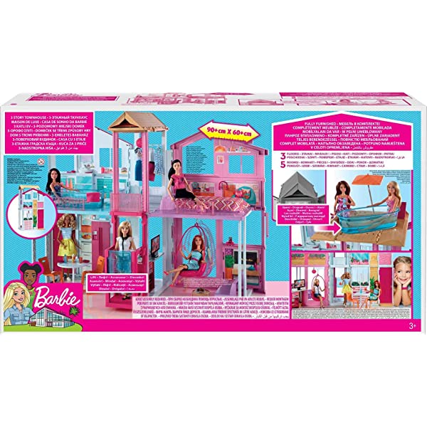 Barbie 3-Story House with Pop-Up Umbrella, [Amazon Exclusive] Townhome