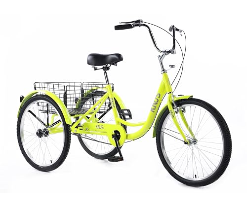 KNUS Adult Single Speed Cargo Tricycles,Adult Trikes 26 inch 3 Wheel Bikes for Adults